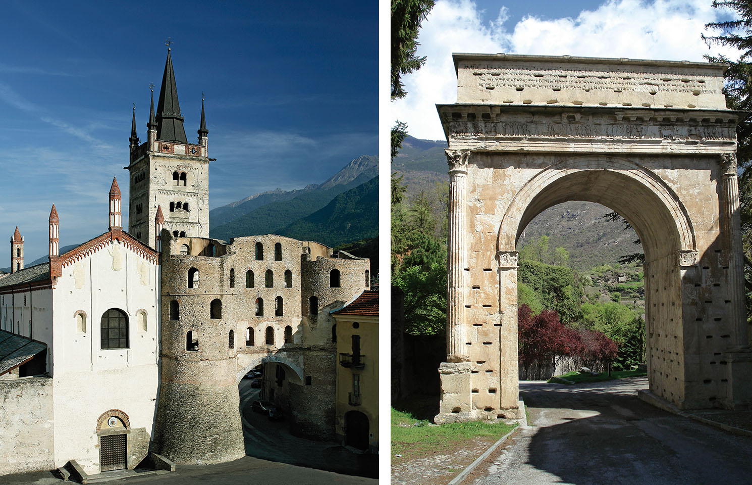 Susa. La cattedrale e il Campanile di San Giusto, Porta Savoia e l'Arco di Augusto